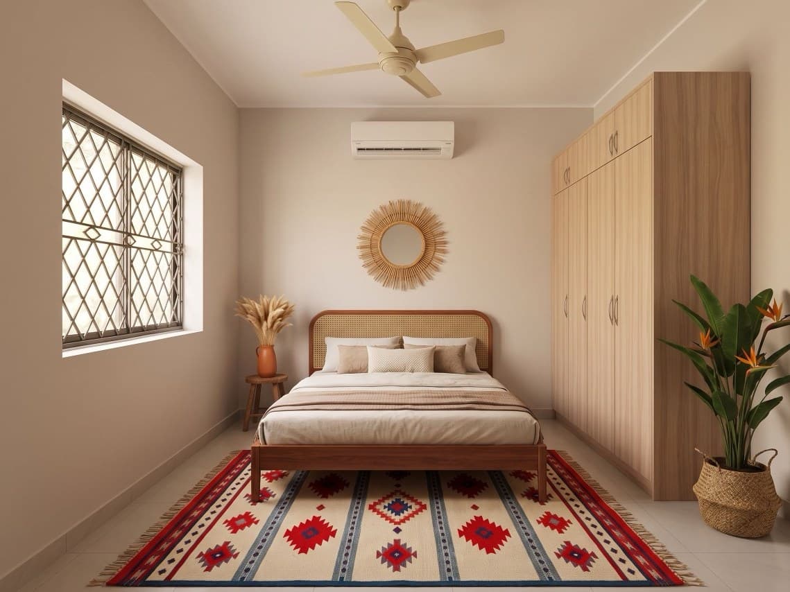 Bedroom after: redesigned by Auralis in Bohemian style